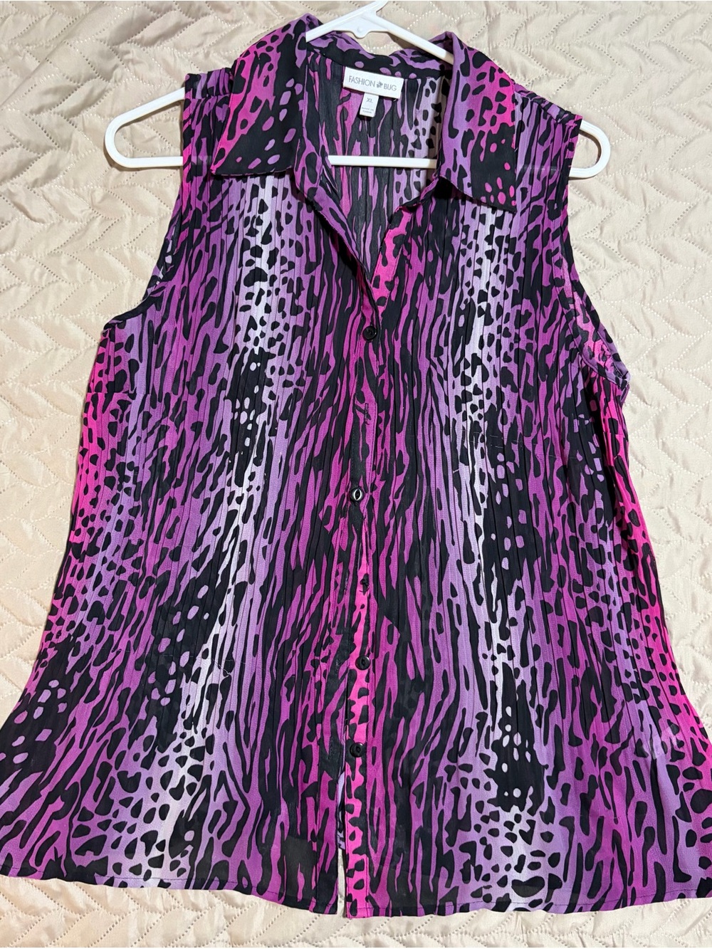 Fashion Bug Purple and Pink Sleeveless Button-Down Animal Print Top